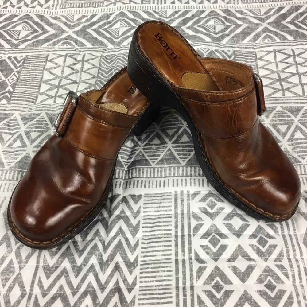 Born Leather Mule Slip On Clog Wedge Size 8